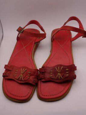 Tchoco Brazil Red Leather Strappy Sandals Comfort Flat 36 5